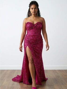 Strapless Fuchsia Sequin Gown